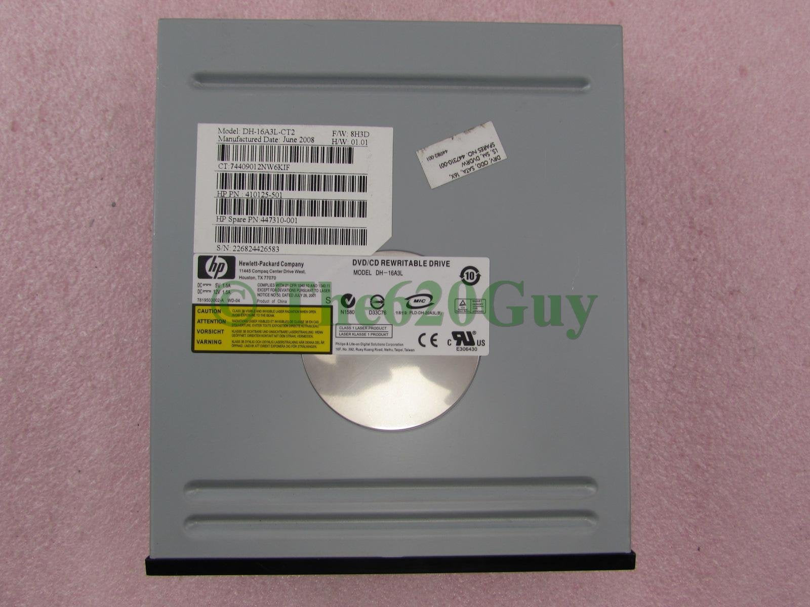 Hp 447310-001 Dvdrw Dl Lightscribe Rewritable Sata Black Optical Drive Dh-16A3L